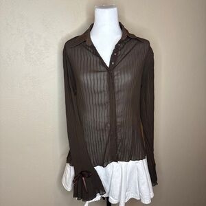 Brown Sheer Button-Up Blouse